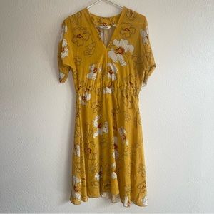 Tucker The Market Dress Desert Floral 100% Silk Yellow Midi Dress Size small
